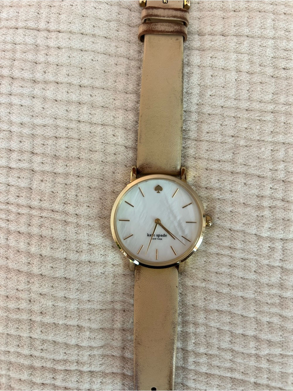 kate spade Gold-Tone Watch with Cream Leather Strap and Mother-of-Pearl Dial